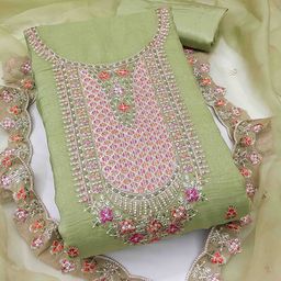 KALINI Embroidered Silk Chiffon Unstitched Dress Material-image-4