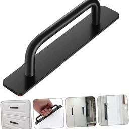 DHVSAM 1 Pcs Self Adhesive Cabinet Door Handle Stick On Handle Self Stick Drawer Pulls No Drill Black Cabinet Pulls Peel and Stick for Glass Sliding (Black) image 3