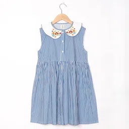 Sangria Girls Striped And Embroidered Peter Pan Collar A-Line Dress-picture-6