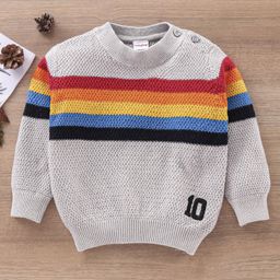 Babyhug Full Sleeves Striped Sweater - Grey-image-89