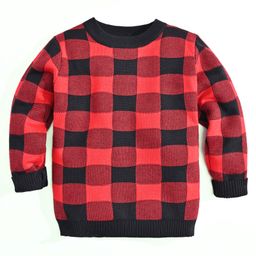 Kookie Kids Full Sleeves Sweater with Checks Design - Red & Black-image-82