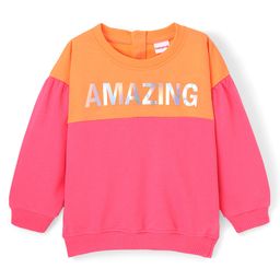 Babyhug Cotton Knit Full Sleeves Sweatshirt With Holographic Foil Print - Pink & Orange-image-75