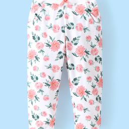 Babyhug Cotton Looper Full Length Lounge Pant Floral Print  - White-image-15