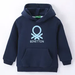 UCB Full Sleeves Hooded Sweatshirt Logo Print - Blue-picture-49