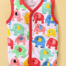 Child World Interlock Knit Sleeveless Vests Elephant Print - Red-picture-6