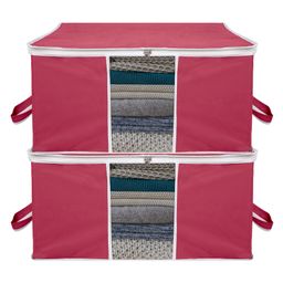 Kuber Industries Underbed Storage BagNon-Woven Blanket CoverRazai CoverWhite Border Transparent Window & HandleLargePack of 2,Maroon,-image-38