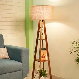 Crosscut Wooden Floor Lamp with shelves (Natural Jute)-19
