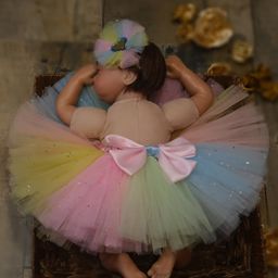 TINY MINY MEE Bow Detailed Shimmer Tutu Skirt & Heart Applique Headband Set - Multi Colour-image-17