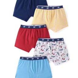 Honeyhap Premium Cotton Elastane Single Jersey Striped & Solid Colour Bio Finished Trunks Pack Of 5 - Multicolour-picture-3