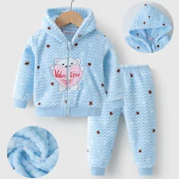 Kookie Kids Full Sleeves Winter Wear Hooded Sweatjacket & Lounge Pant Set with Bear Patch -Light Blue-picture-26