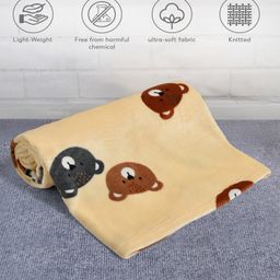 Mi Arcus Teddy Bear Print Soft & Warm Winter Flurry Knitted Blanket - Cream-image-7