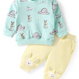 Babyhug Terry Knit Full Sleeves Puppy Printed T-Shirt & Jogger Set - Blue & Cream-image-53