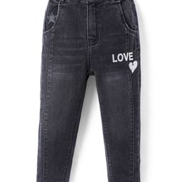Olio Kids Woven Full Length Denim Jeans With Text Print - Black-picture-33