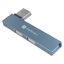 Portronics Mport Mino A USB 3.0 Hub (3-in-1) with SuperSpeed, Compact L-Shape Design, 2-Port USB 2.0 High-Speed, USB Plug, Metal Alloy Body, for Laptop, PC, Mac (Grey) POR-2729-23
