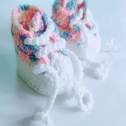 Knits & Knots Colour Blocked Handmade Booties With Laces - Multi Colour & White-picture-6