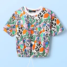 Pine Kids Cotton Knit Half Sleeves Shoulder Drop T-Shirt With Floral Print - White-picture-31
