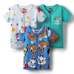 Babyhug Disney Interlock Knit Half Sleeves Front Open Jhablas with Disney Character Graphics Pack of 3 - White Mint & Blue-image-2