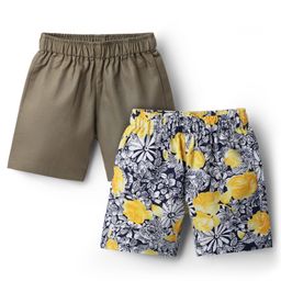 Rikidoos Cotton Pack Of 2 Floral Printed & Solid Boxers - Olive& Multi Colour-image-46