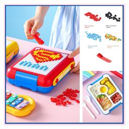 Sanjary Building Blocks Lunch Box for Kids With 5 Compartments & Toy Box Blocks color design may vary-71