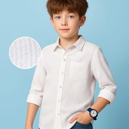 Arias 100% Cotton Woven Full Sleeves Seersucker Stripped Shirt - White-image-70