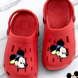 Disney by Yellow Bee Mickey Mouse Featuring Solid Perforated Clogs With Charms - Red-image-69