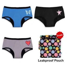 Plan B Set Of 3 Heart & Butterfly Printed Reusable Period Panties With Pouch - Blue Black & Grey-picture-4