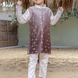 Stuffie Land Boys Embroidered Regular Sequinned Dupion Silk Kurta with Pyjamas image 5