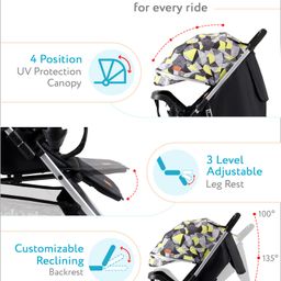 Babyhug Travel Compact Baby Stroller with Reversible Handle Adjustable Backrest & Canopy - Yellow image 3