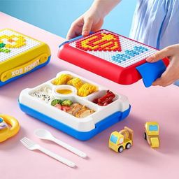 Sanjary Building Blocks Lunch Box for Kids With 5 Compartments & Toy Box Blocks color design may vary image 3