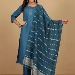 Varanga Yoke Design Thread Work Notc Neck Straight Kurta With Trousers And Dupatta-picture-33