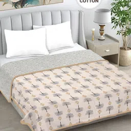 FABINALIV Grey & Peach Floral Printed AC Room 233 GSM Pure Cotton Double Bed Dohar-58