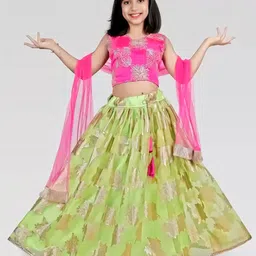 BAESD Girls Embroidered Mirror Work Tie and Dye Ready to Wear Lehenga & Blouse With Dupatta-picture-33