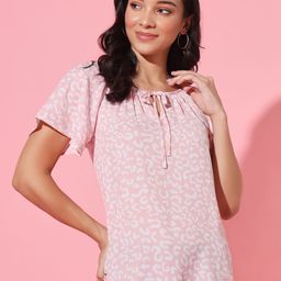 CORSICA Print Tie-Up Neck Flutter Sleeve Blouson Top-17