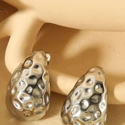 V FASHION JEWELLERY Stainless Steel Silver-Plated Big Dot Teardrop Shaped Studs-image-98