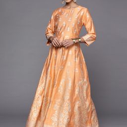 Indo Era Peach-Coloured & White Floral Printed Liva Ethnic Maxi Dress-picture-11