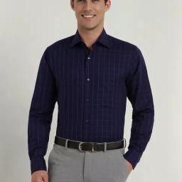 Allen Solly Navy Regular Fit Checks Shirt-picture-8