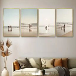 Nestroots Heartwarming Family Beach Walk Series Gold Frame Solid Canvas Wall Painting - Set of 4-3