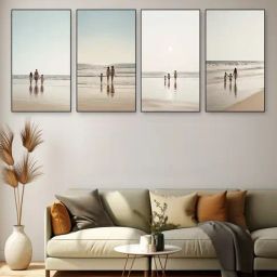 Nestroots Heartwarming Family Beach Walk Series Black Frame Solid Canvas Wall Painting - Set of 4-21