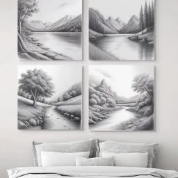 Nestroots Serene River and Tree Multi Frame Printed Canvas Wall Painting - Set of 4-0