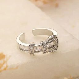 Saraf RS Jewellery Silver Plated CZ Studded Buckle Design Minimal Finger Ring-image-52