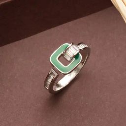 Saraf RS Jewellery Silver Plated Minimal Green Enamelled Finger Ring-46