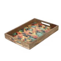 VarEesha Mosaic Mango Wood 14 Inch Rectangular Tray - Set of 1 image 4