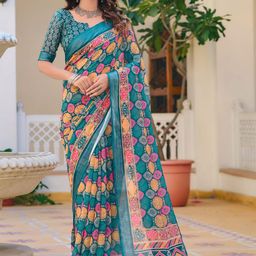 Quelea Floral Zari Linen Blend Khadi Saree-picture-54