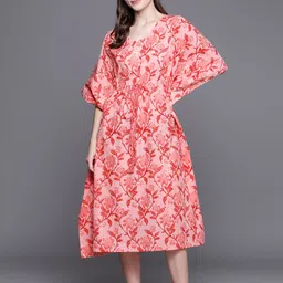 Libas Pink Cotton Printed Kaftan Night Dress-image-64