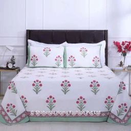 Shahenaz Pink & Green 220 TC Cotton Gul E Aasmeen Double Bedsheet with 2 Pillow Covers-image-50