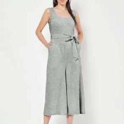 Brinns Grey Melange Cotton Regular Fit Jumpsuit-image-58