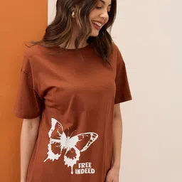 Mast & Harbour Women Graphic Printed Round Neck Cotton Oversized T-shirt-picture-11