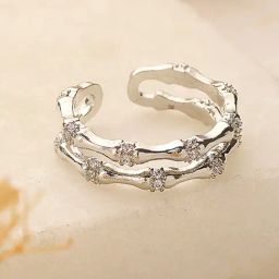 Saraf RS Jewellery Silver Plated CZ Studded Minimal Band Finger Ring-42