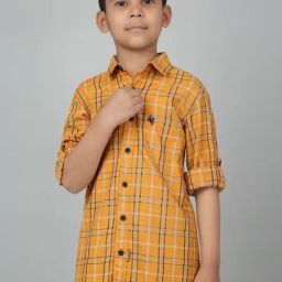 Cantabil Boys Mustard Cotton Check Shirt-8
