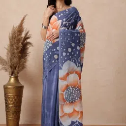 Navyasa by liva Grey Floral Saree With Unstitched Blouse-picture-16